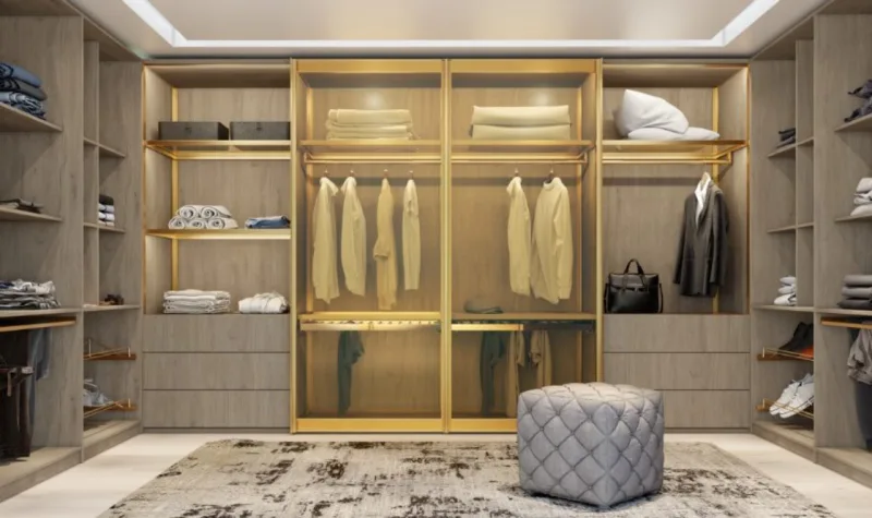 Closet com o padrão decorativo Griseo, da Berneck.
