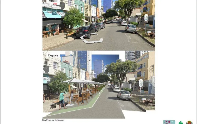 Proposta para disposição de mesas na Rua Prudente de Moraes