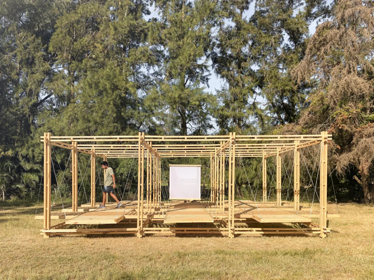 Pavilhão Ginga foi a única construção brasileira entre as 10 arquiteturas experimentais da Hello Wood Argentina 2020.