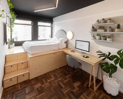 Antes e depois: cama elevada e guarda-roupa estante transformam quarto em reforma DIY