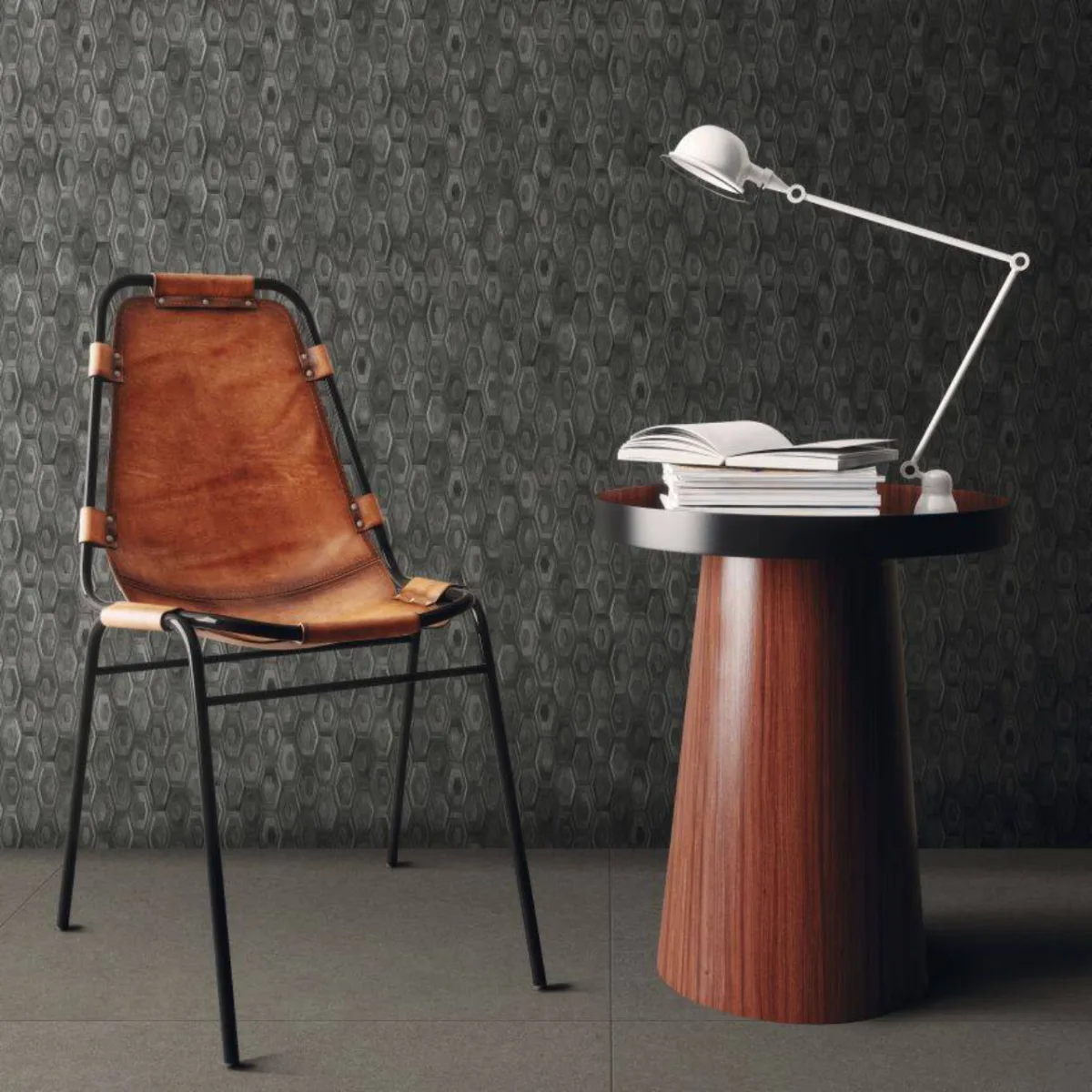 Inspirada no saxofone, a linha Sax, da Portinari, traz formatos de gotas e hexágonos. O acabamento é escovado, e traz a pegada industrial do metal na decoração. Todas as peças são autocolantes, contra-indicados apenas para ambientes molhados.