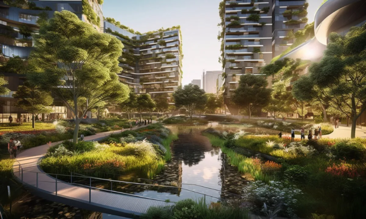 Representação conceitual de um jardim de chuva criada pelos autores a partir de inteligência artificial.