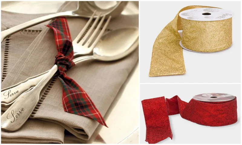 Na hora de arrumar a mesa, você pode optar por colocar fitas coloridas nos talheres. A Camicado oferece fitas decorativas dourada e vermelha por 19,90.
Fotos: reprodução/Pinterest