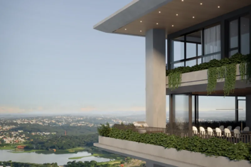 Terreno elevado, com vista para parque Barigui. Na imagem, perspectiva desde a cobertura.