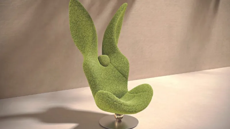 Projeto conceitual da Natuzzi, a Green Rabbit tem forma ousada em projeto assinado pela tríade Giuliano Sangiorgi, Fabio Novembre e PJ Natuzzi.
