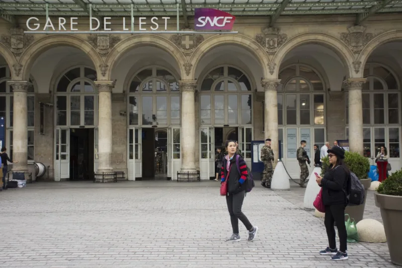 Paris, France - 5 September 2017: French people and foreigner travelers walking in and out at Gare de Paris-Est or Paris Gare de l'est railway station of Paris Metro on September 5 2017 in Paris France.