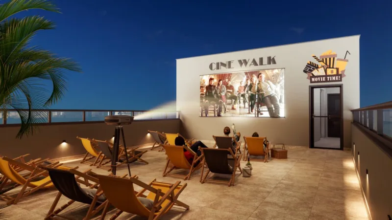 Rooftop no Walk Soho conta com cinema ao ar livre. | Divulgação