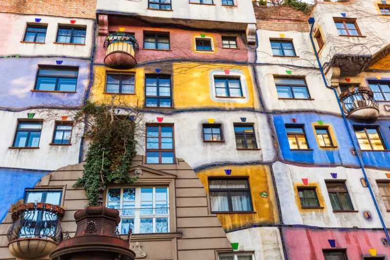 Vienna, Austria - December 29, 2016: Modern architecture Hundertwasser house in Vienna Austria.