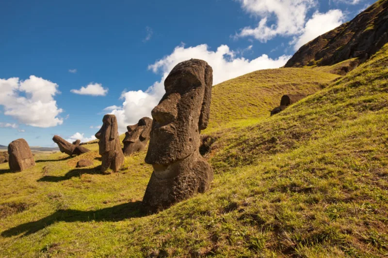 Landscape view of the Easter Island statues