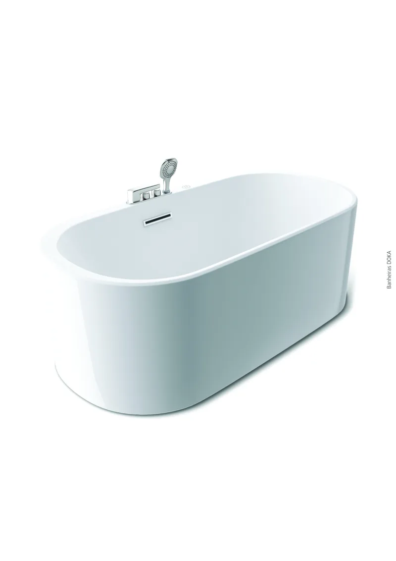 A banheira Geneve, da Doka, traz um sistema de cromoterapia com pequenas luzes LED embutidas no acrílico. A tecnologia Air Massage emite pequenas bolhas de ar, funcionando como uma banheira de hidromassagem.