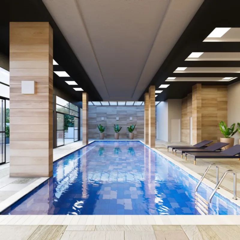 Piscina coberta será entregue com o empreendimento. Foto: divulgação
