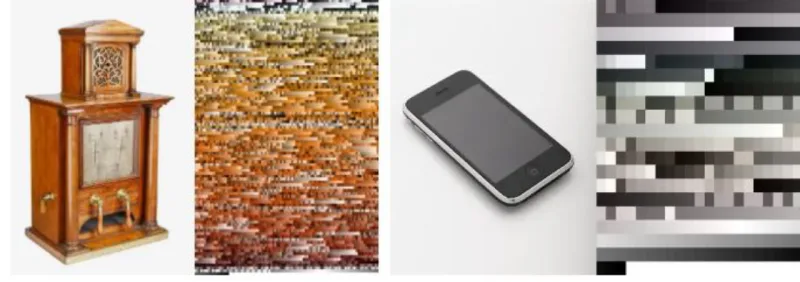 Cores presentes no telégrafo de 1844 versus IPhone de 2008.Crédito: Science Museum  Group Digital Lab/Divulgação