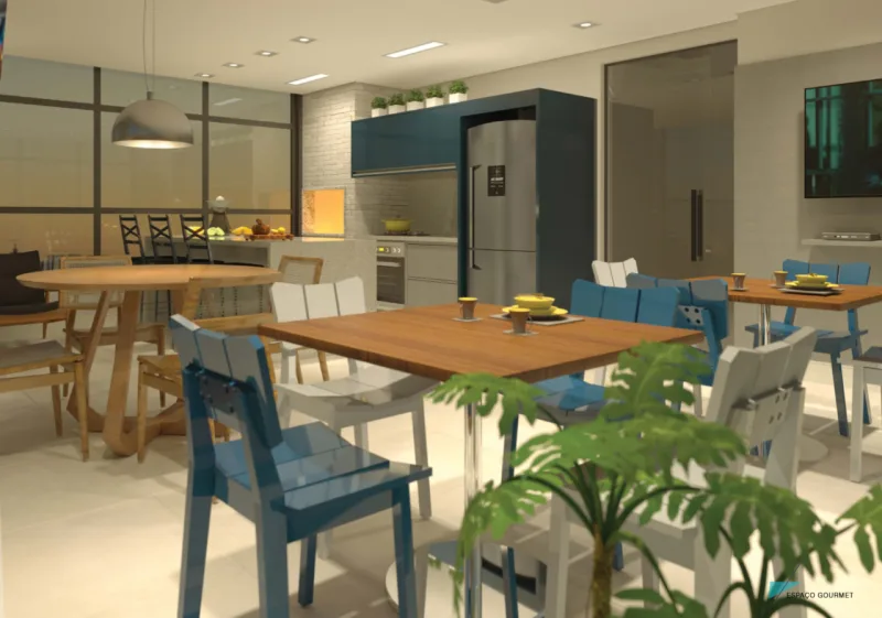 Espaço gourmet é uma das áreas comuns do empreendimento. Foto: divulgação