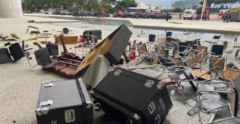 Estragos no Palácio do Planalto depois que manifestantes tomaram a Praça dos Três Poderes e invadiram os prédios do governo, em Brasília. Crédito: Ricardo Stuckert