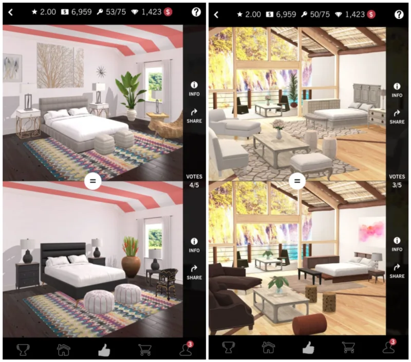 O jogo dá mais chaves a cada cinco votos em desafios realizados por outros usuários. Foto: reprodução/Design Home