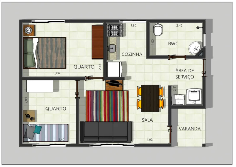 Planta das novas casas a serem construídas nas comunidades rurais da Lapa. Foto: divulgação/Cohapar