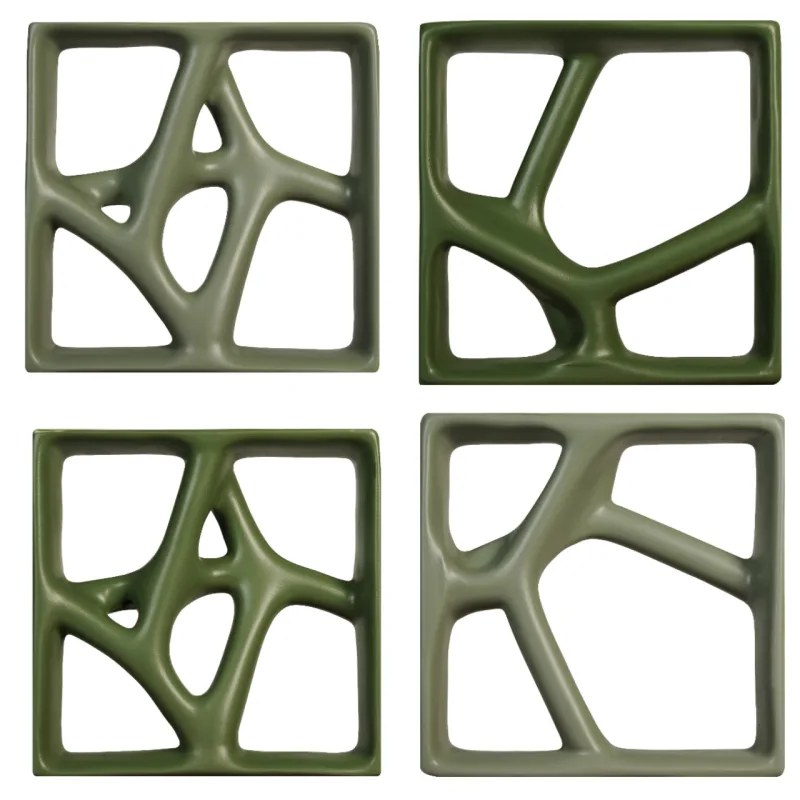 Inspirada nas formas orgânicas, a linha de cobogós Rizoma foi desenvolvida pelo Estúdio Guto Requena para a Manufatti. São dois modelos em três tons de verde que ampliam as possibilidades de paginação do produto. Foto: Divulgação/Manufatti