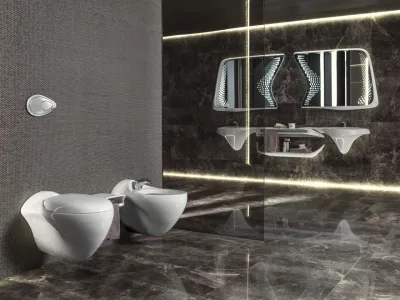 Ambiente projetado com produtos da linha Vitae, da Noken, por Zaha Haddid. Foto: Divulgação
