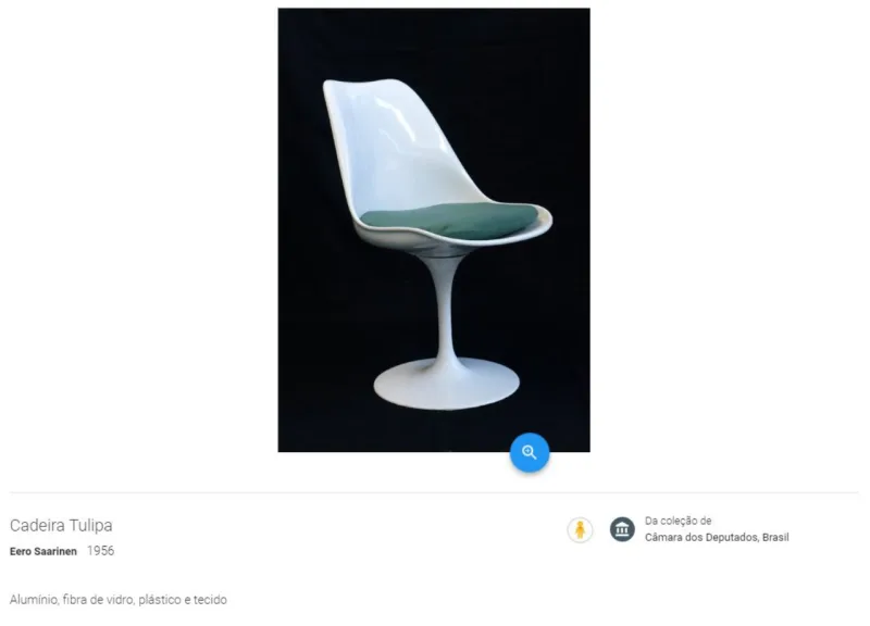 Projetada em 1956 por Eero Saarinen, arquiteto finlandês que emigrou para os Estados Unidos. É uma de suas obras mais famosas, fabricada em alumínio, fibra de vidro, plástico e tecido. Uma unidade pode custar R$ 2,5 mil. Foto: Câmara dos Deputados/Reprodução