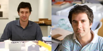 O arquiteto argentino Enrique Walker e o arquiteto espanhol Andrés Jaque. Os dois professores da Universidade de Columbia estiveram em Curitiba para a exposição Arquitetura para Curitiba. Foto: Hugo Harada/Gazeta do Povo e Espacio Fundación Telefónica/Reprodução