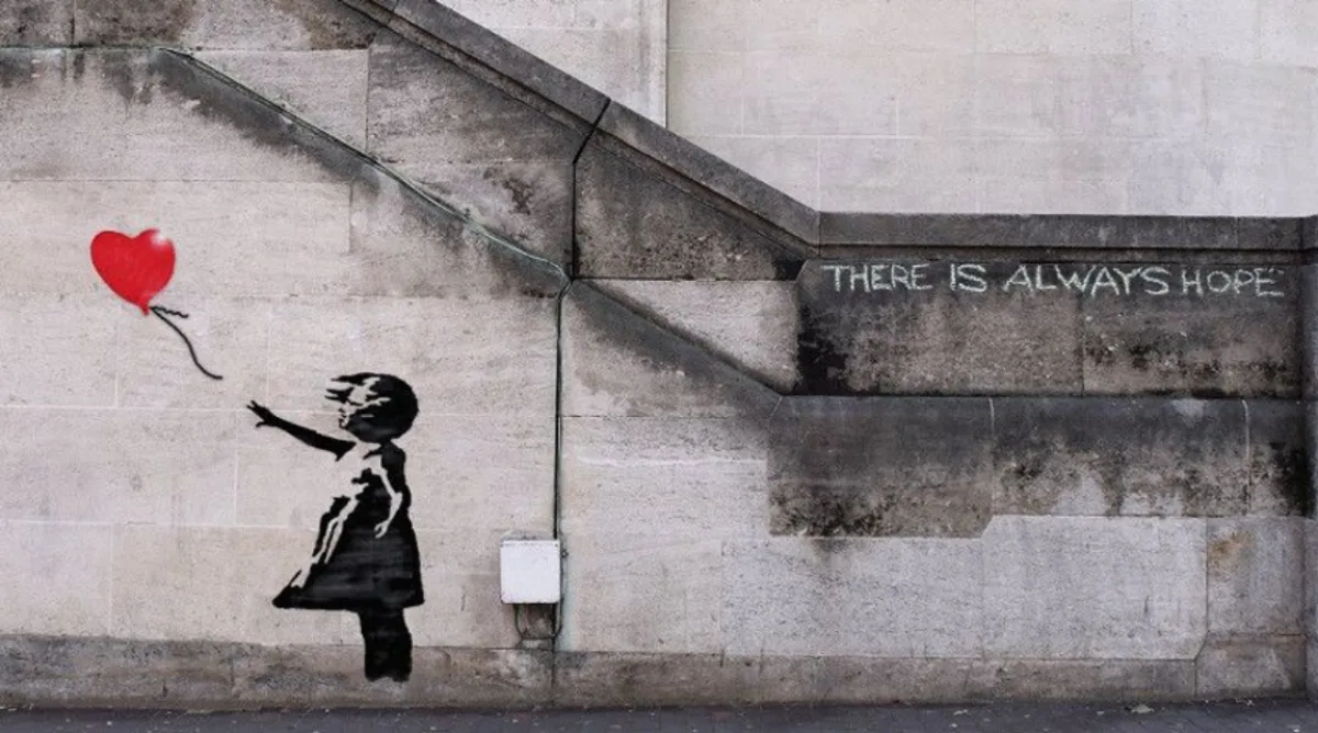 Trabalho mais popular do grafiteiro Banksy é a "Garota e Balão", em Londres. Foto: Reprodução