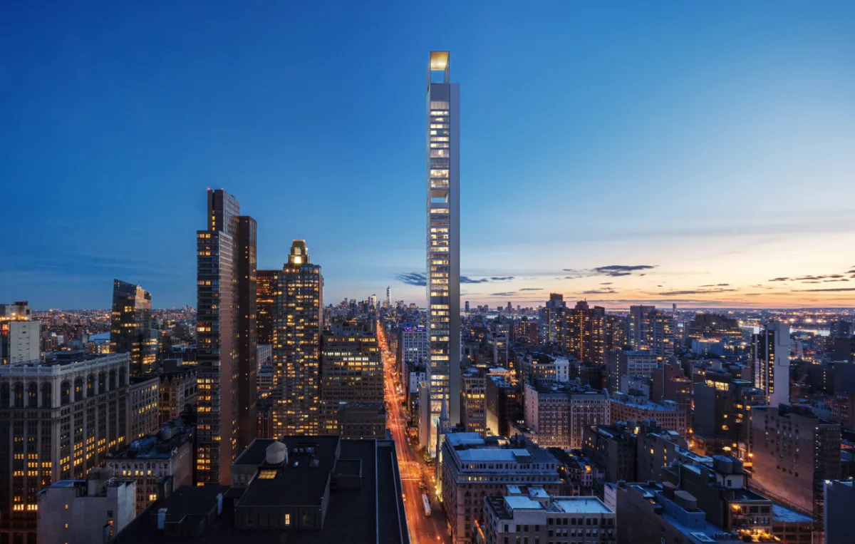 Estreito e envolto em vidro e alumínio. Assim será o novo arranha-céu de Nova York. A proposta é do escritório Meganom. Imagens: Reprodução