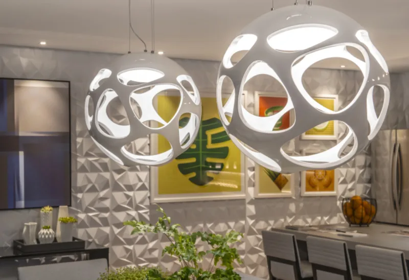 Fotos para matéria especial de iluminação dos ambientes da mostra Casa Cor Paraná 2017 . Lustre pendente arandela luminária . Decoração de interiores . Arquitetura . Design . Local: Jockey Club
