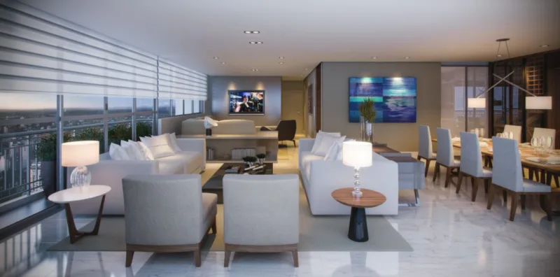 Concepção da área social do apartamento.