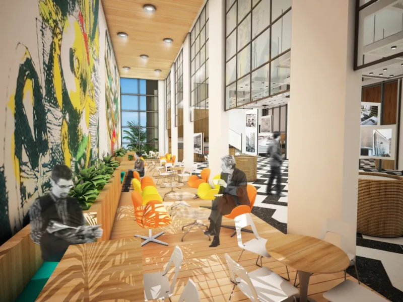 Projeto do arquiteto Manoel Coelho para a Biblioteca Pública do Paraná previa ampliação do edifício em pequeno espaço lateral inutilizado pela construção. Imagem: Manoel Coelho Arquitetura e Design/Divulgação