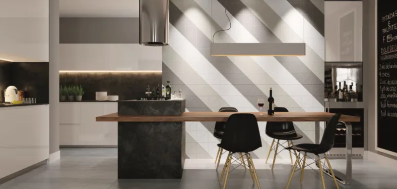 A coleção Connect, da Cerâmica Portinari, é composta por peças triangulares de porcelanato em seis cores, que podem ser combinadas de diferentes formas.