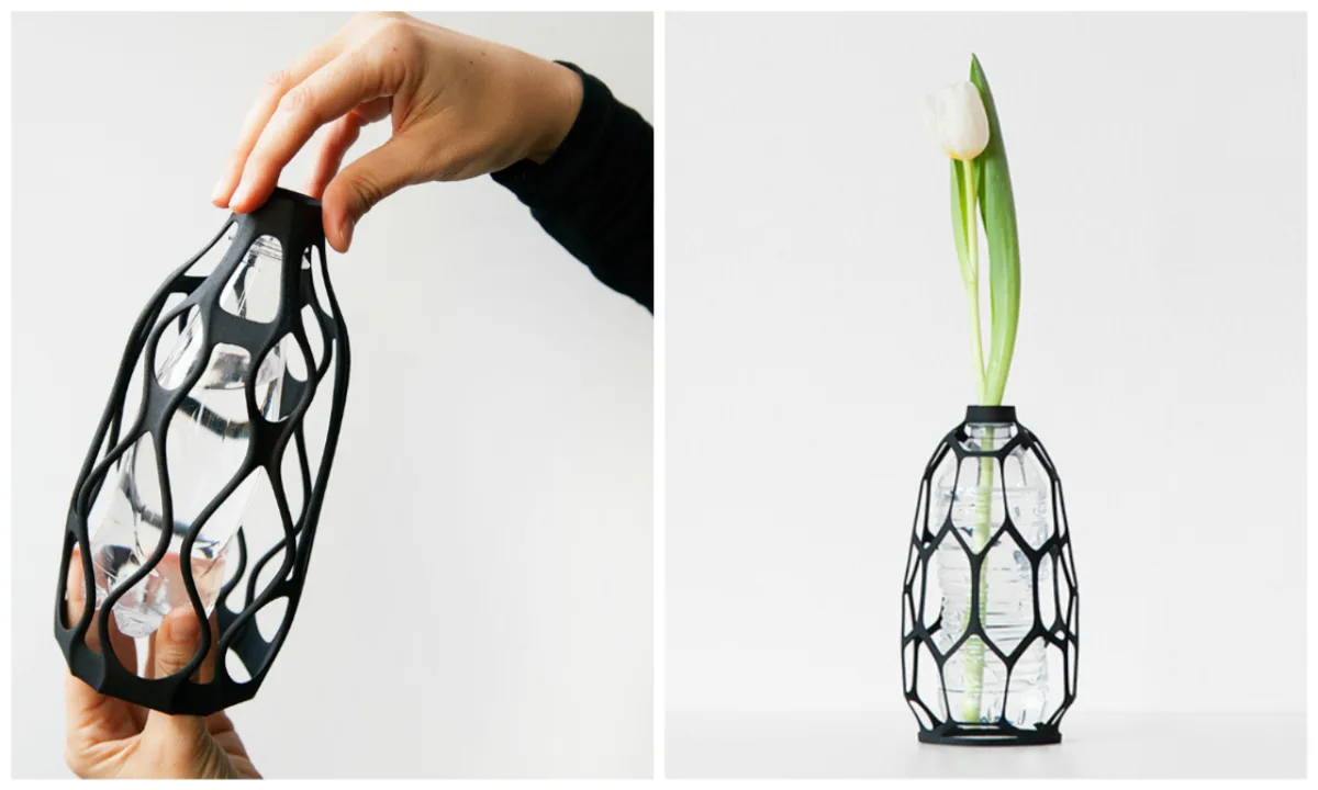 Os vasos funcionam como silhuetas, vestindo as garrafas e dando uma roupagem de design a elas. Foto: Reprodução/Designboom