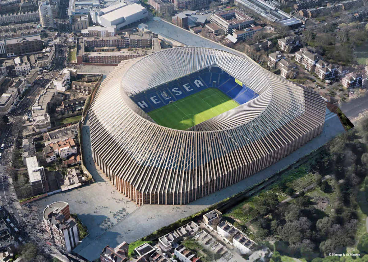O novo estádio substituirá o atual Stamford Bridge, e passará a ser o 4° maior da Inglaterra (Imagens: Divulgação/Herzog & de Meuron)