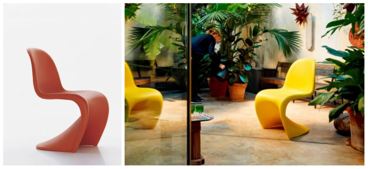 A Vitra apresenta a Panton Chair Sunlight, uma versão em tom claro de amarelo. Fotos: Reprodução/Facebook/Vitra (esq.) e Divulgação (dir.)
