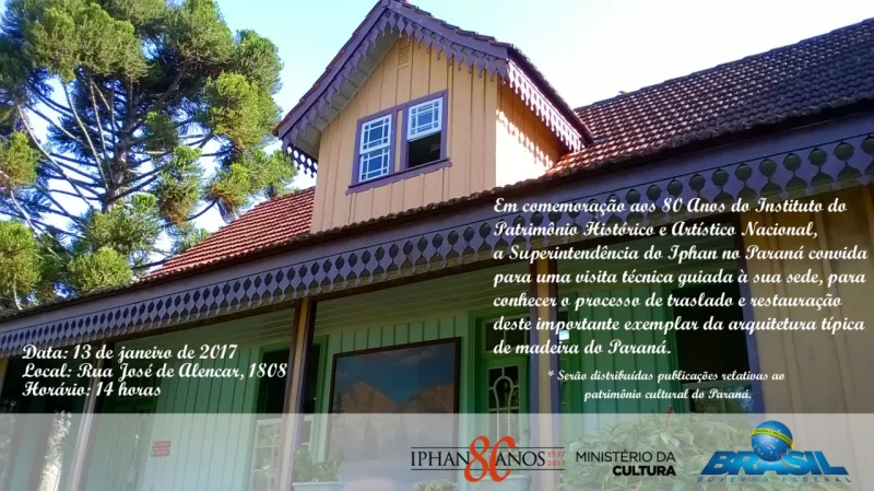 Convite é aberto ao público e gratuito, e faz parte da celebração dos 80 anos do Instituto no Brasil (Divulgação/IPHAN)