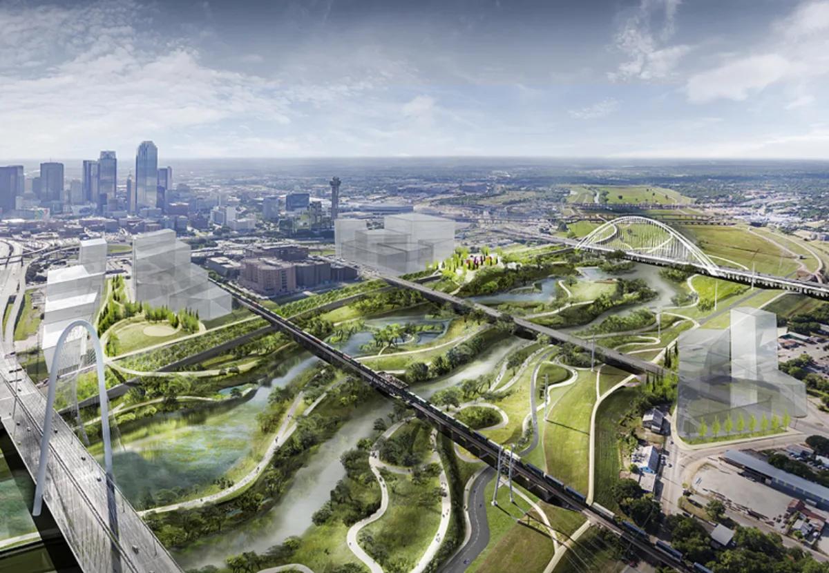 Projeção mostra como será o entorno do Rio Trinity, em Dallas. Imagem: Divulgação