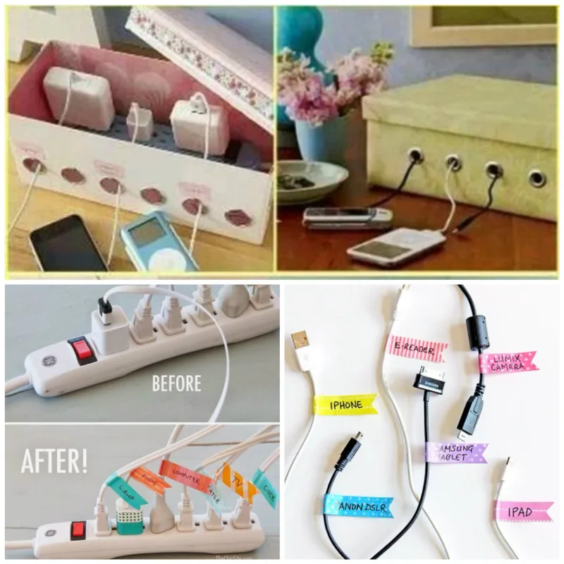Caixas com pequenos orifícios para passagem dos fios e etiquetas coloridas para identificar cada cabo.
Fotos: Reprodução Pinterest