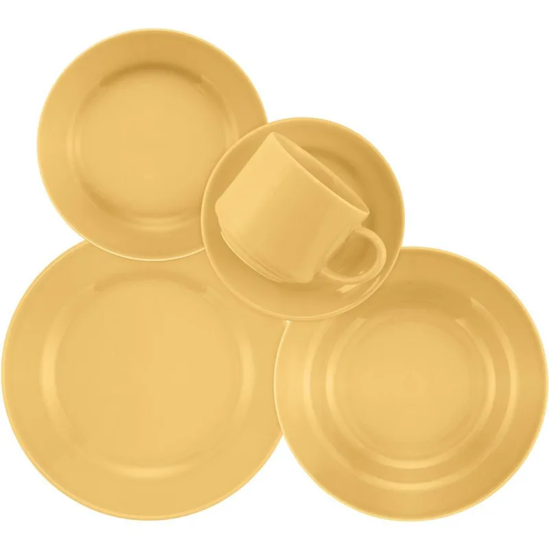 Aparelho de Jantar e Chá Biona Donna Amarelo (6 serviços). Nas Lojas Americanas, R$ 206,99. Foto: Lojas Americanas/Reprodução