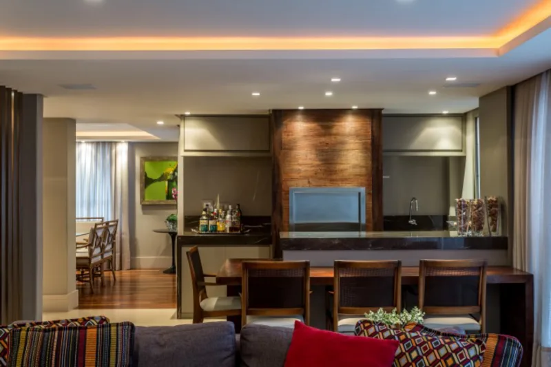 Sala de estar com churrasqueira