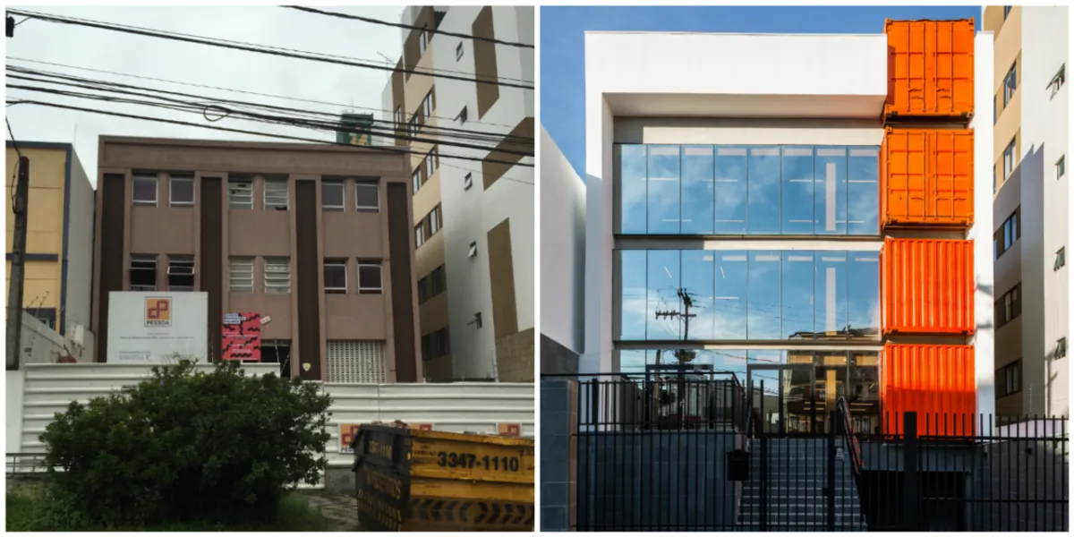 Antes e depois do retrofit conduzido por Giuliano Marchiorato no Edifício Jupter na Rua General Carneiro. Fotos: Eduardo Macarios/Divulgação