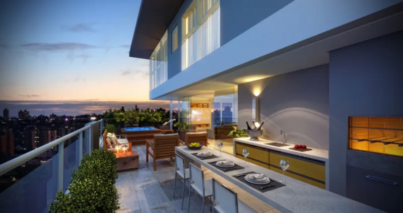 Área privativa de lazer do Mandala, da AG7 Realty e Grupo Thá, empreendimento que conta com climatização da Hotfloor. Foto: Divulgação
