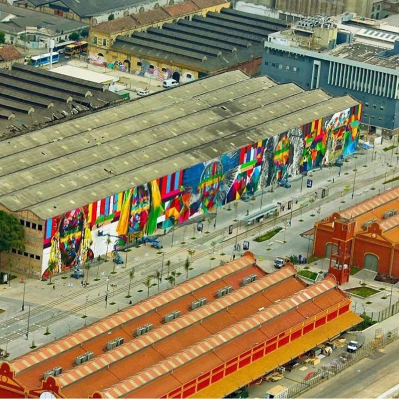 Vista aérea do painel que o artista Eduardo Kobra fez no Rio de Janeiro.
Foto: Reprodução Instagram Kobrastreetart.