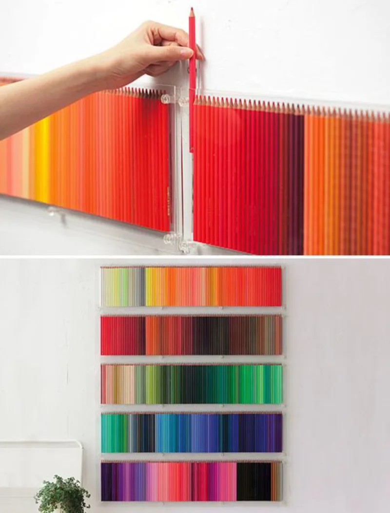 Organize os lápis de cor e crie um quadro diferente para decorar a casa.