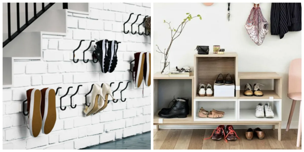 As sapateiras não precisam ficar sempre escondidas. Com criatividade, elas podem encher o quarto ou closet de estilo ou, até mesmo, salas e halls de entrada. Fotos: Ikea/Pinterest (esq.) e Reprodução/Pinterest (dir.)
