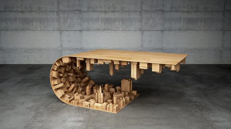 Também de Mousarris, Wave é uma mesa de madeira, aço e feita com tecnologia de impressão 3D. Inspirada pelo filme "A Origem", de Leonardo Dicaprio (2010), Wave representa manipulada por sonhos, capaz xde se dobrar. Foto: