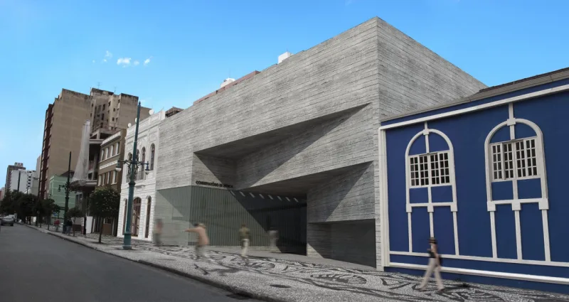 Fachada 3D de conservatório proposto pelo estudante da UP. 
Imagem: Divulgação 
