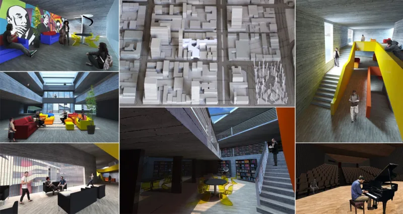 Área interna do conservatório projetado para o Centro de Curitiba.
Imagem: Divulgação