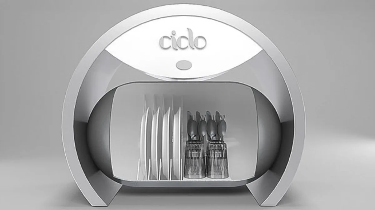 Protótipo da máquina capaz de lavar louças sem uso de água, usando dióxido de carbono. 
Foto: Divulgação 
Foto: Divulgação 