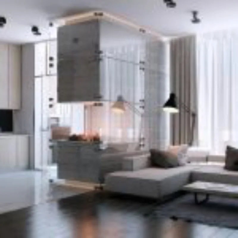 No projeto de Vitally Yurov, a lareira feita com concreto e vidro é elétrica. Uma névoa fina de água cria a ilusão de chamas e de fumaça. Foto: Vitally Yurov/ Divulgação

