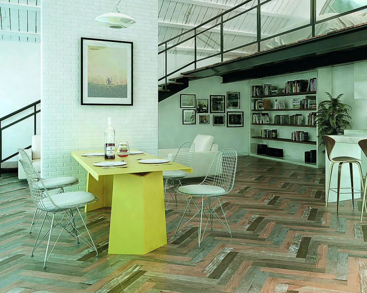 Porcelanato acetinado da linha Floor Strip, da Incepa Revestimentos: aparência de madeira de espinha de peixe com acabamento rústico. A padronagem do piso faz referência ao retrô, mas também pode reforçar ares contemporâneos na residência.
Fotos: Divulgação