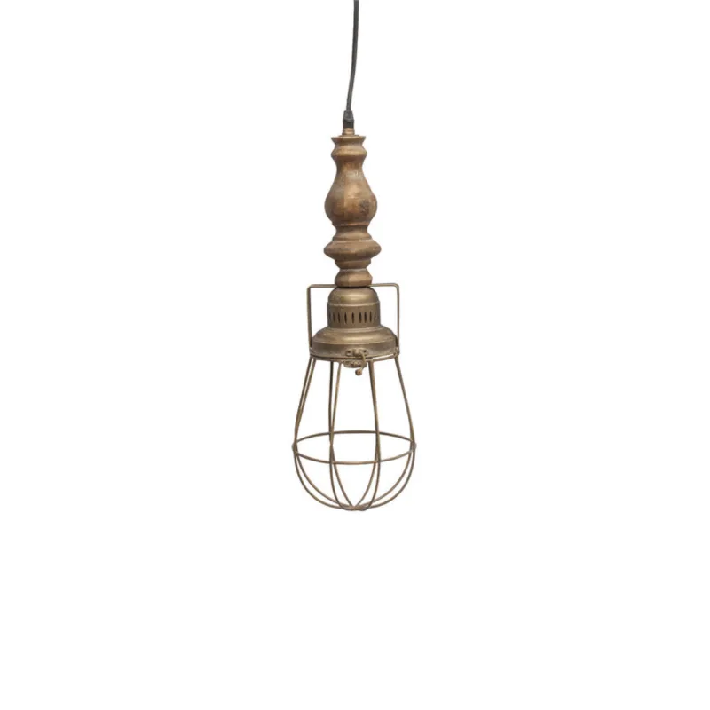 Em madeira e com pintura envelhecida dourada, o Pendente Vintage  Cage é da MinDesigns e custa R$ 349.